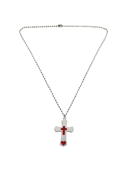 Menjewell Red::Silver Jesus Christ Cross Cut Out Dog Tag Pendant For Boys and Mens