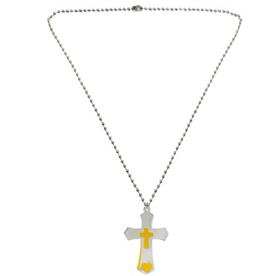Menjewell Yellow::Silver Jesus Christ Cross Cut Out Dog Tag Design Pendant For Boys and Mens