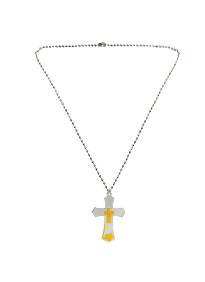 Menjewell Yellow::Silver Jesus Christ Cross Cut Out Dog Tag Design Pendant For Boys and Mens