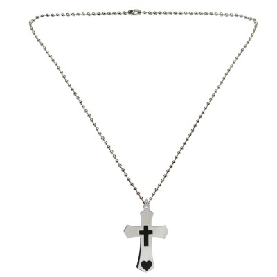 Menjewell  Black::Silver Jesus Christ Cross Cut Out Dog Tag Design Pendant For Boys & Mens