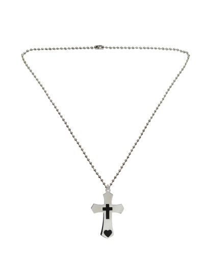 Menjewell  Black::Silver Jesus Christ Cross Cut Out Dog Tag Design Pendant For Boys & Mens