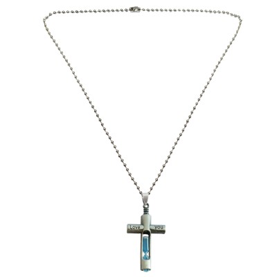 Menjewell Trendy Collection Blue::Silver New Fashion Cross Sand Clock Hour glass Design Pendant