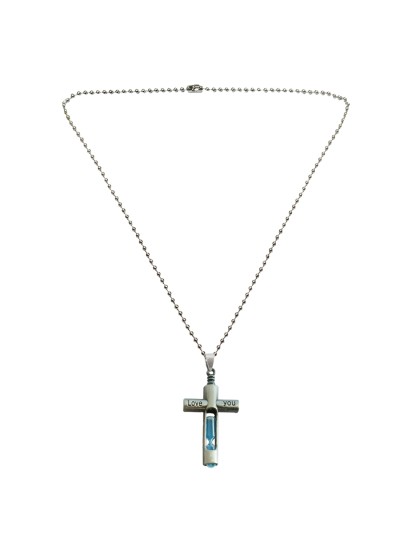 Menjewell Trendy Collection Blue::Silver New Fashion Cross Sand Clock Hour glass Design Pendant