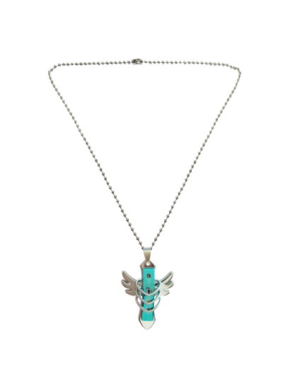 Menjewell Trendy Collection Blue::Silver New Arrival Cross Feather Design Fashion Pendant