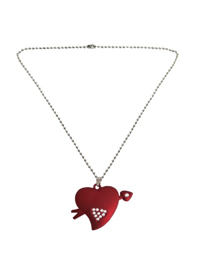 Menjewell Red::Silver Unique Friend Design Heart & Arrow Pendant For Men & Boys