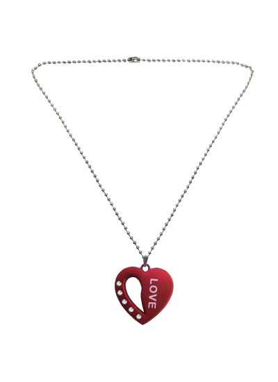 Menjewell Red::Silver Unique Friend Design Heart Pendant For Men & Boys