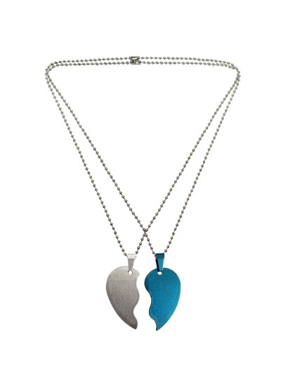 Menjewell Blue::Silver Connecting Hearts Names Engraved Couples Pendant For Men & Boys