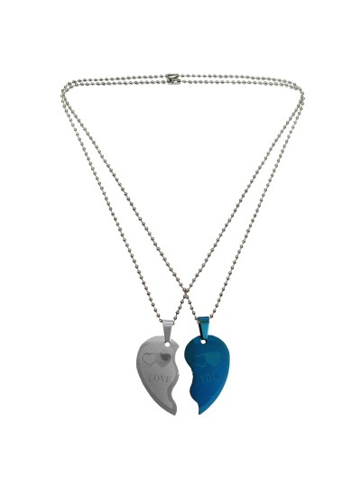 Menjewell Blue::Silver Connecting Hearts Names Engraved Couples Pendant For Men & Boys