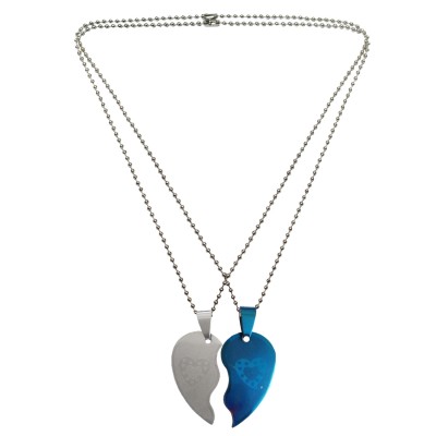 Menjewell Blue::Silver Connecting Hearts Names Engraved Couples Pendant For Men & Boys