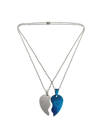 Menjewell Blue::Silver Connecting Hearts Names Engraved Couples Pendant For Men & Boys