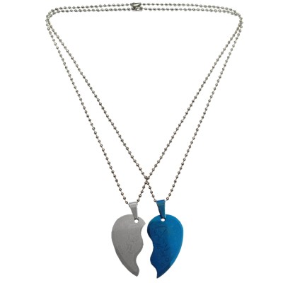 Menjewell Blue::Silver Connecting Hearts Couples Pendant For Men & Boys