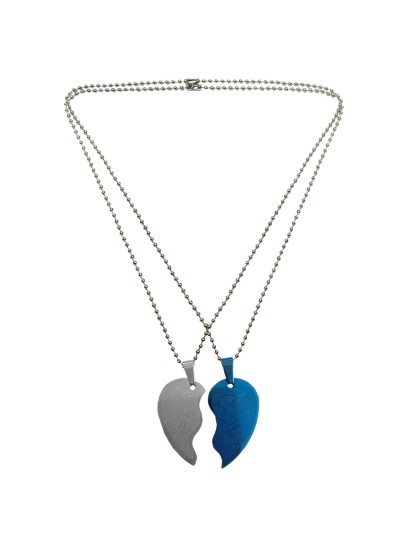 Menjewell Blue::Silver Connecting Hearts Couples Pendant For Men & Boys