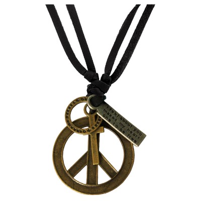 Hollow Peace Symbol Adjustable Leather Pendant For Men