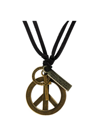 Hollow Peace Symbol Adjustable Leather Pendant For Men