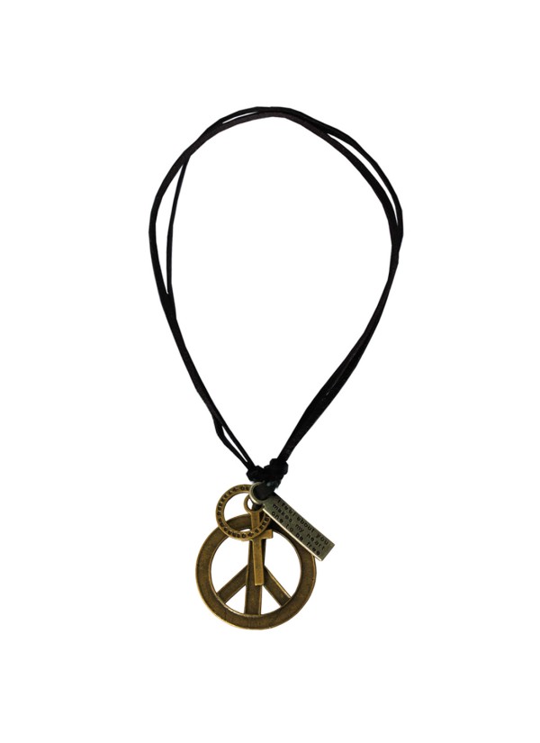 Hollow Peace Symbol Adjustable Leather Pendant For Men