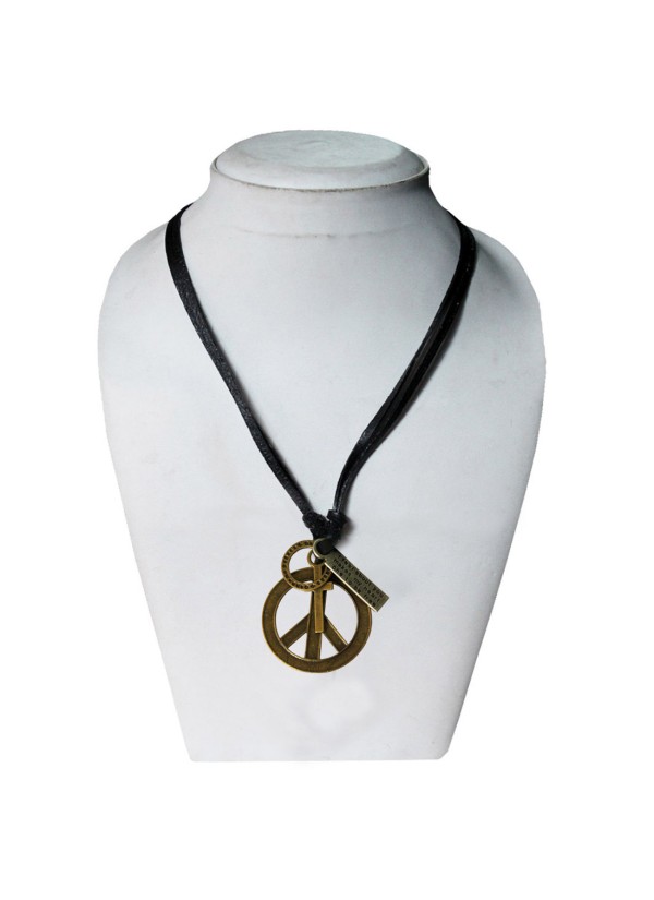 Hollow Peace Symbol Adjustable Leather Pendant For Men