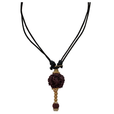 Menjewell Spiritual Sterling Brown Rudraksha Hanuman Gada Design Pendant With Chain