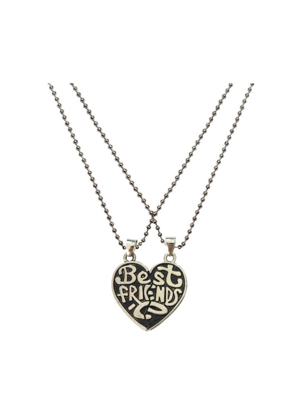 Elegant Silver::Black Best Friend Fashion Broken Heart Dual Pendants