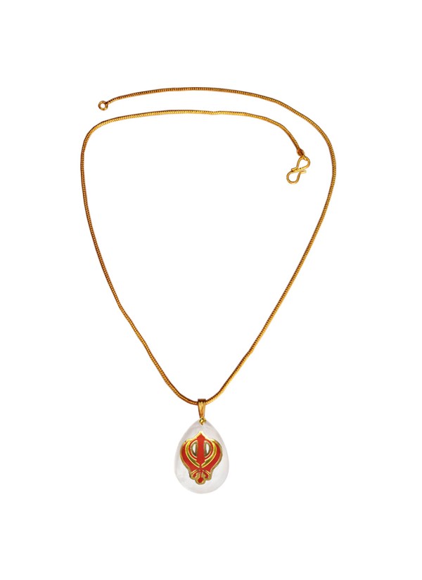 Gold::Red Exclusive Khanda Sikh Emblem Inspired Pendant 