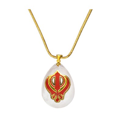 Gold::Red Exclusive Khanda Sikh Emblem Inspired Pendant 