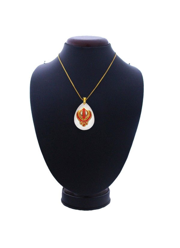 Gold::Red Exclusive Khanda Sikh Emblem Inspired Pendant 