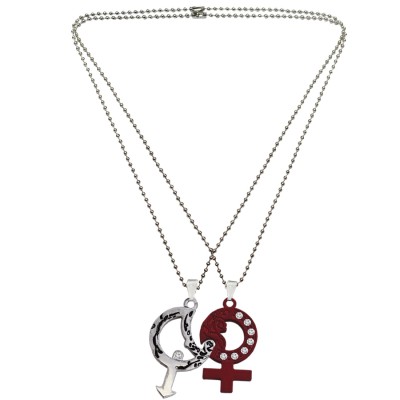 Menjewell Couple Jewelley Antique Key With Male, Female Symbol Love Pendant
