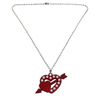 Menjewell Heart Jewellery Silver & Maroon Unique Friend Design Heart & Arrow Pendant