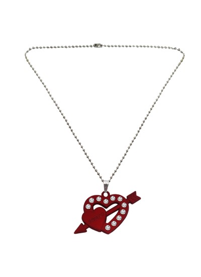 Menjewell Heart Jewellery Silver & Maroon Unique Friend Design Heart & Arrow Pendant