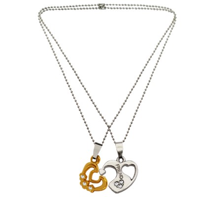 Menjewell Couple Heart Jewellery Silver & Gold Unique Friend In Lockable Broken Heart Pendant