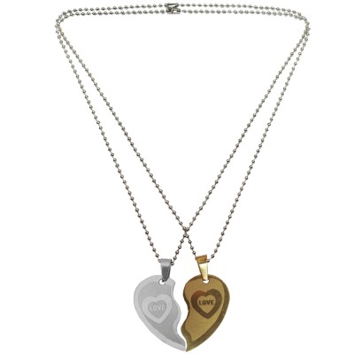 Gold Silver Couple Jewellery Broken Heart Dual Pendant