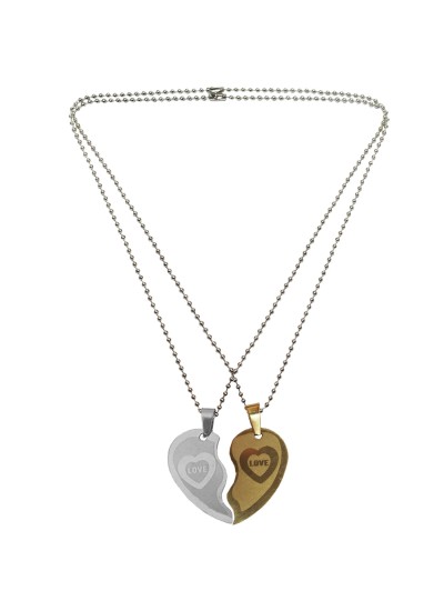 Gold Silver Couple Jewellery Broken Heart Dual Pendant