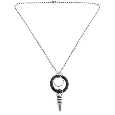 Menjewell New Collection Black::Silver Round Ring With Bullet Fashion Pendant 