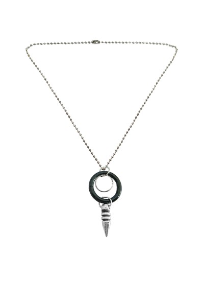 Menjewell New Collection Black::Silver Round Ring With Bullet Fashion Pendant 