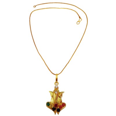 Navratna Ganesha Gold-plated Quartz Brass Pendant By Menjewell