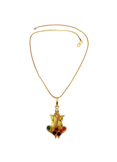 Navratna Ganesha Gold-plated Quartz Brass Pendant By Menjewell