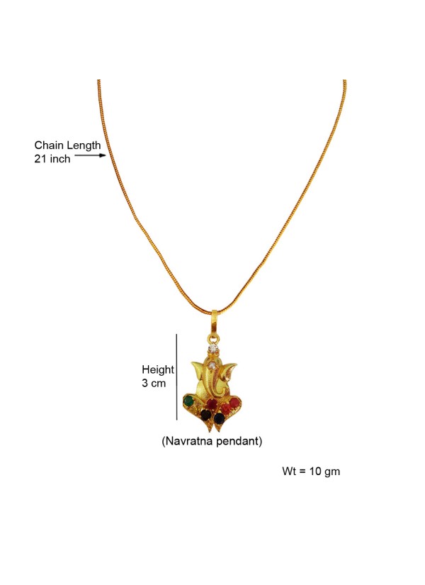 Navratna Ganesha Gold-plated Quartz Brass Pendant By Menjewell