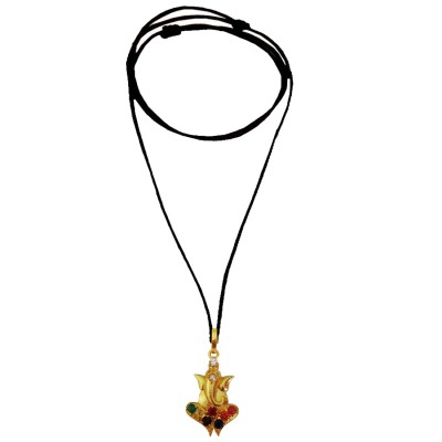 Navratna Ganesha Gold-plated Quartz Brass Pendant By Menjewell