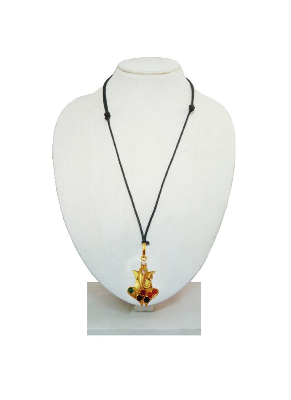 Navratna Ganesha Gold-plated Quartz Brass Pendant By Menjewell