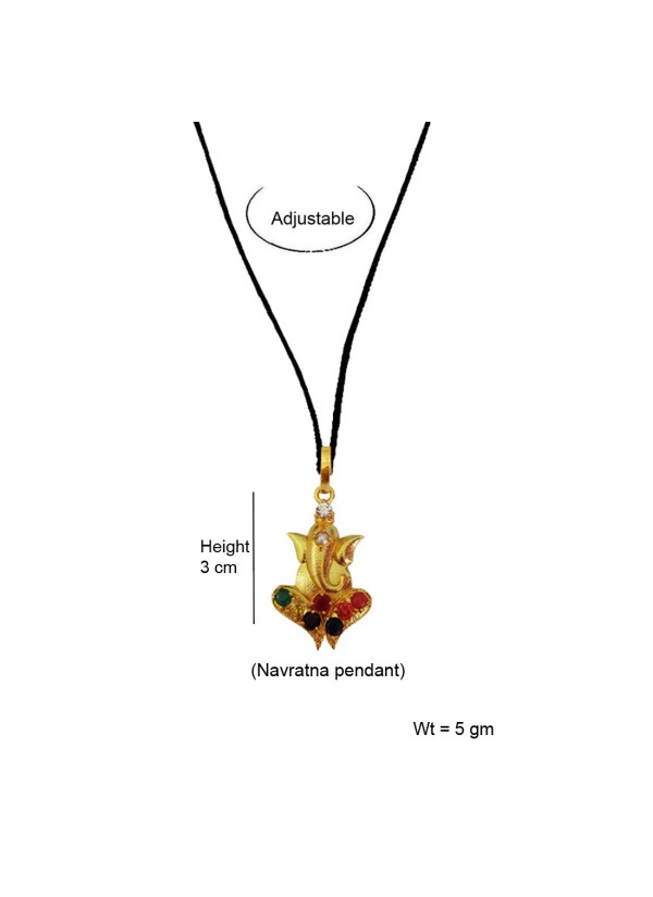 Navratna Ganesha Gold-plated Quartz Brass Pendant By Menjewell