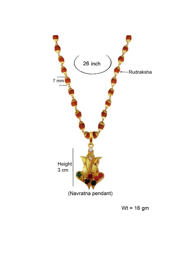 Navratna Ganesha Gold-plated Quartz Brass Pendant By Menjewell