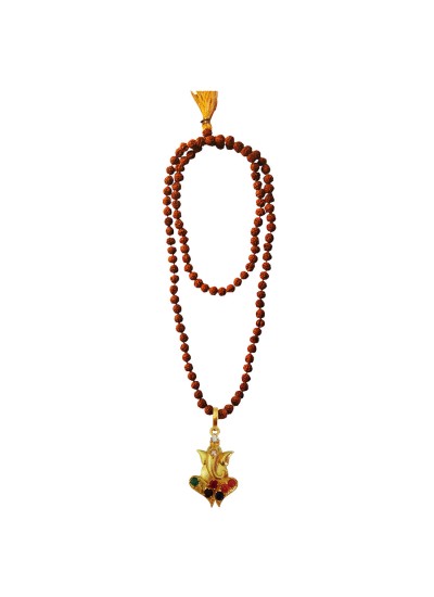 Navratna Ganesha Gold-plated Quartz Brass Pendant By Menjewell