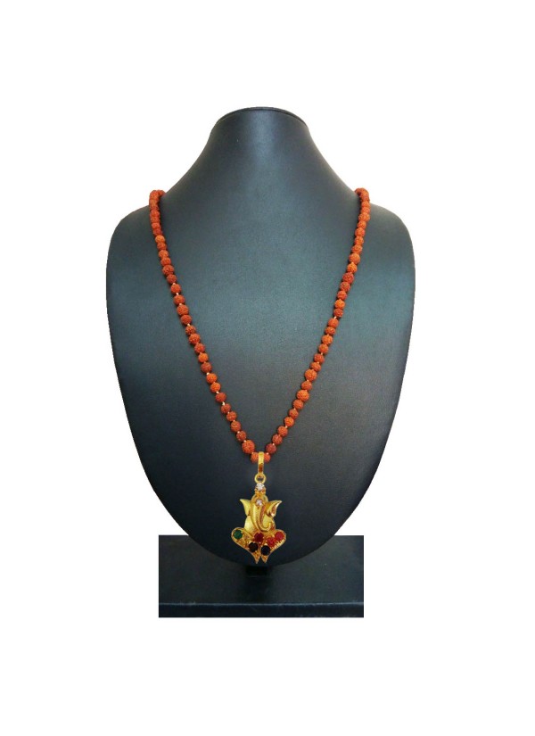 Navratna Ganesha Gold-plated Quartz Brass Pendant By Menjewell