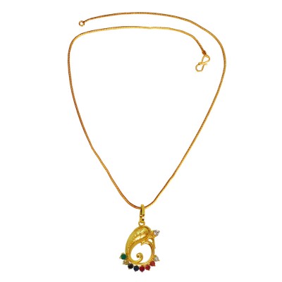 Navratna Ganesha Gold-plated Quartz Brass Pendant By Menjewell