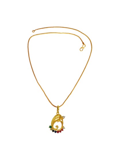 Navratna Ganesha Gold-plated Quartz Brass Pendant By Menjewell