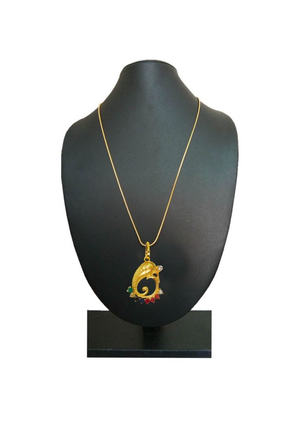 Navratna Ganesha Gold-plated Quartz Brass Pendant By Menjewell