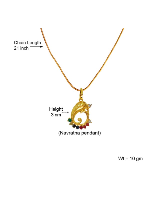 Navratna Ganesha Gold-plated Quartz Brass Pendant By Menjewell