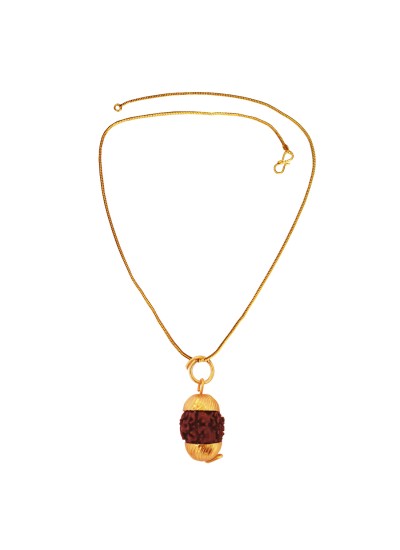 Gold Cap Rudrksha With Chain Pendant 