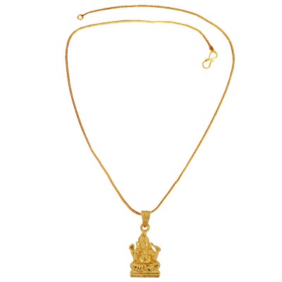 Gold Plated Vighnaharta Ganesha/Ganpati Religious God Mini Pendant with Chain for Men & Boys