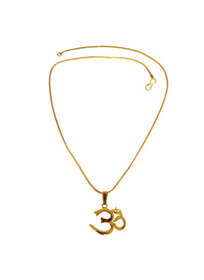 Gold Plated Om Religious God Mini Pendant with Chain for Men & Boys