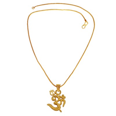 Gold Plated Om With Trishul Mini Religious God Mini Pendant with Chain for Men & Boys